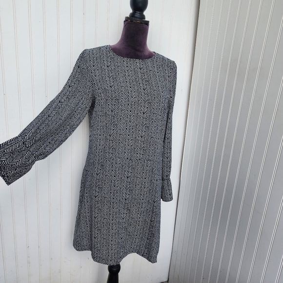 Mango Suit Black White Geo Print Long Sleeve Midi Dress Women’s  Stretch Size 6 - Picture 3 of 11